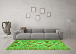 Machine Washable Southwestern Green Country Area Rugs in a Living Room,, wshcon2068grn