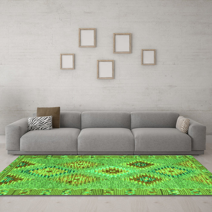 Machine Washable Southwestern Green Country Area Rugs in a Living Room,, wshcon2068grn