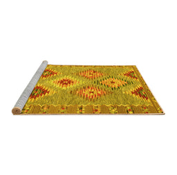 Sideview of Machine Washable Southwestern Yellow Country Rug, wshcon2068yw