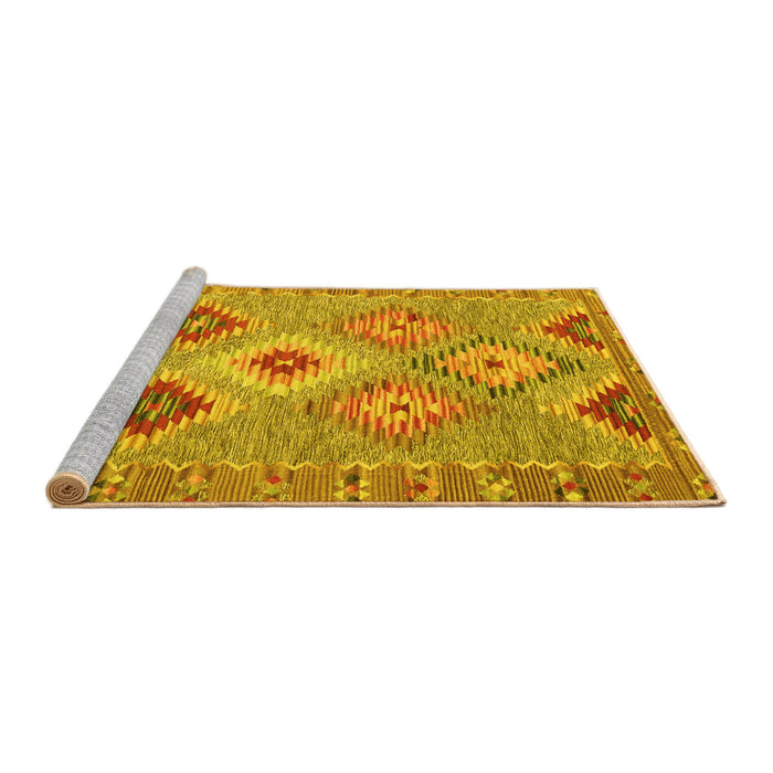 Sideview of Machine Washable Southwestern Yellow Country Rug, wshcon2068yw