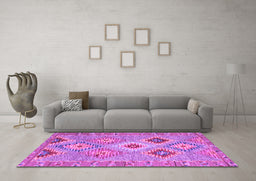 Machine Washable Southwestern Purple Country Area Rugs in a Living Room, wshcon2068pur