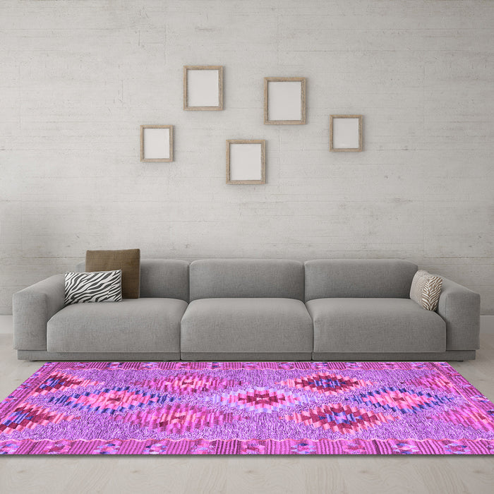 Machine Washable Southwestern Purple Country Area Rugs in a Living Room, wshcon2068pur
