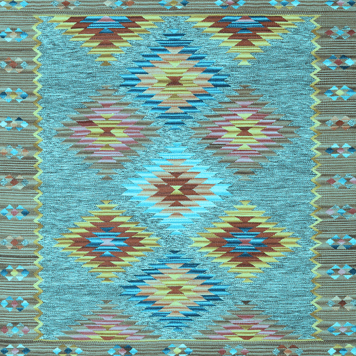 Square Machine Washable Southwestern Light Blue Country Rug, wshcon2068lblu