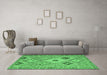 Machine Washable Southwestern Emerald Green Country Area Rugs in a Living Room,, wshcon2068emgrn