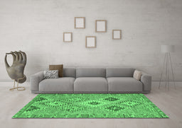 Machine Washable Southwestern Emerald Green Country Area Rugs in a Living Room,, wshcon2068emgrn