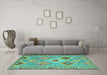 Machine Washable Southwestern Turquoise Country Area Rugs in a Living Room,, wshcon2068turq