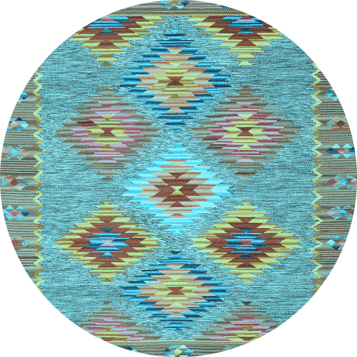 Round Southwestern Light Blue Country Rug, con2068lblu