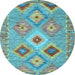 Round Southwestern Light Blue Country Rug, con2068lblu