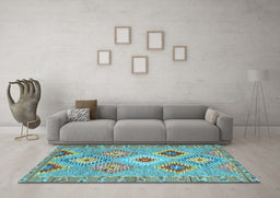 Machine Washable Southwestern Light Blue Country Rug in a Living Room, wshcon2068lblu