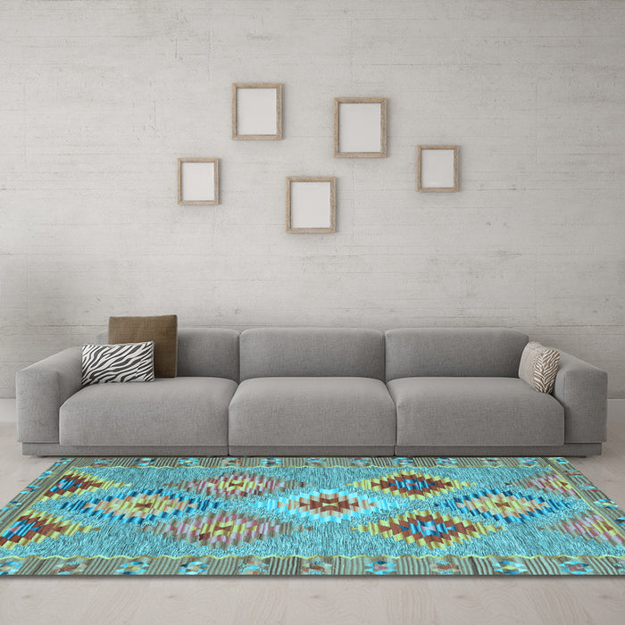 Machine Washable Southwestern Light Blue Country Rug in a Living Room, wshcon2068lblu