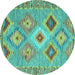 Round Southwestern Turquoise Country Rug, con2068turq