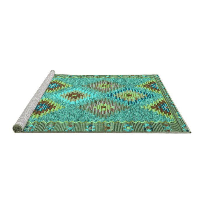 Sideview of Machine Washable Southwestern Turquoise Country Area Rugs, wshcon2068turq