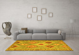 Machine Washable Southwestern Yellow Country Rug in a Living Room, wshcon2068yw