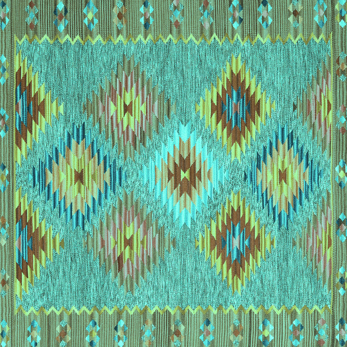 Square Machine Washable Southwestern Turquoise Country Area Rugs, wshcon2068turq