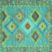 Square Machine Washable Southwestern Turquoise Country Area Rugs, wshcon2068turq