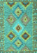 Machine Washable Southwestern Turquoise Country Area Rugs, wshcon2068turq