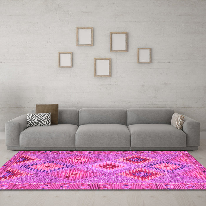 Machine Washable Southwestern Pink Country Rug in a Living Room, wshcon2068pnk
