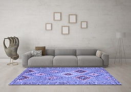 Machine Washable Southwestern Blue Country Rug in a Living Room, wshcon2068blu