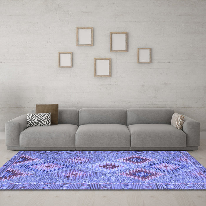 Machine Washable Southwestern Blue Country Rug in a Living Room, wshcon2068blu
