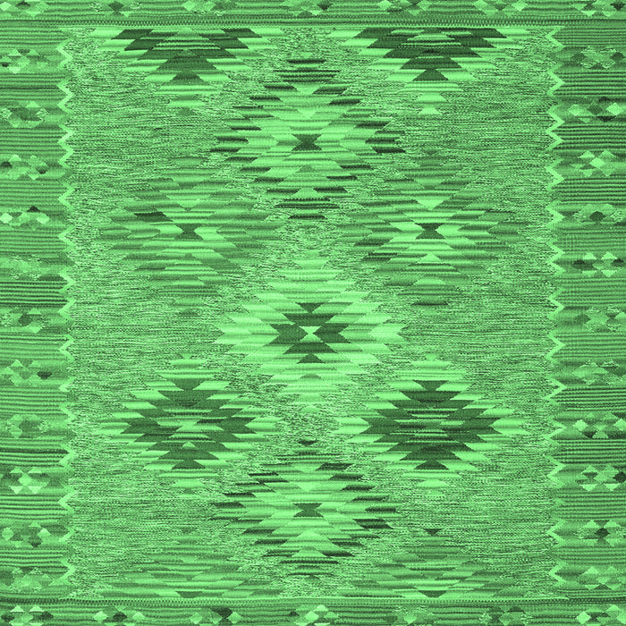 Square Machine Washable Southwestern Emerald Green Country Area Rugs, wshcon2068emgrn