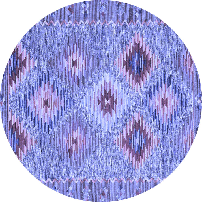 Round Machine Washable Southwestern Blue Country Rug, wshcon2068blu