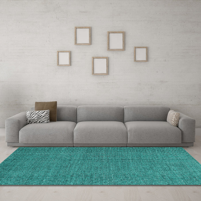 Machine Washable Abstract Turquoise Contemporary Area Rugs in a Living Room,, wshcon2069turq