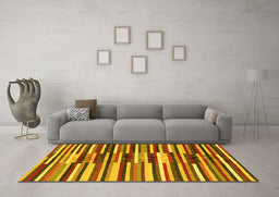 Machine Washable Abstract Yellow Contemporary Rug in a Living Room, wshcon2070yw