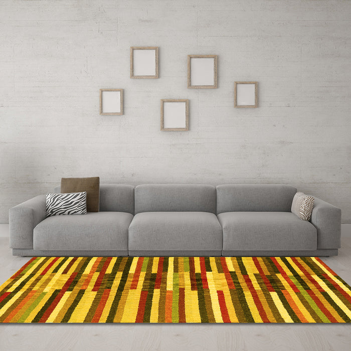 Machine Washable Abstract Yellow Contemporary Rug in a Living Room, wshcon2070yw