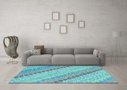 Machine Washable Southwestern Light Blue Country Rug in a Living Room, wshcon2071lblu
