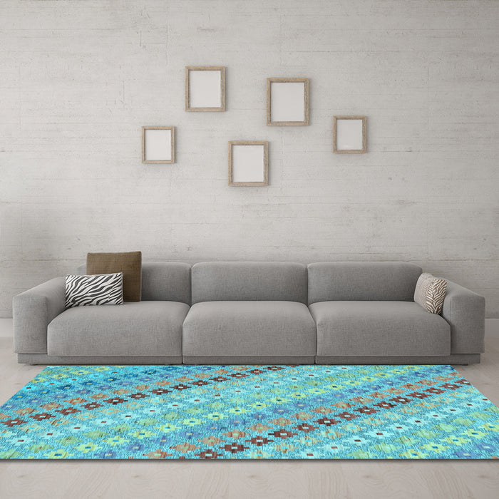 Machine Washable Southwestern Light Blue Country Rug in a Living Room, wshcon2071lblu