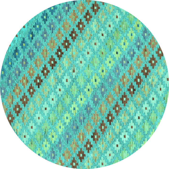Round Southwestern Turquoise Country Rug, con2071turq