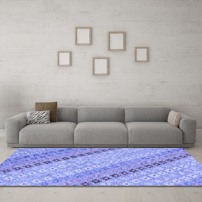 Machine Washable Southwestern Blue Country Rug in a Living Room, wshcon2071blu