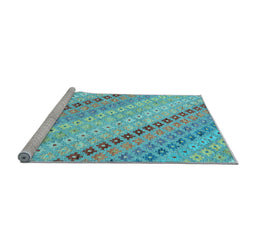 Sideview of Machine Washable Southwestern Light Blue Country Rug, wshcon2071lblu