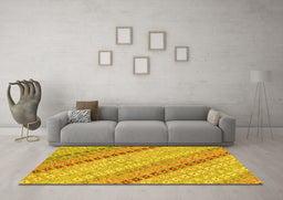 Machine Washable Southwestern Yellow Country Rug in a Living Room, wshcon2071yw