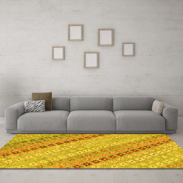Machine Washable Southwestern Yellow Country Rug in a Living Room, wshcon2071yw