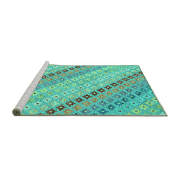 Sideview of Machine Washable Southwestern Turquoise Country Area Rugs, wshcon2071turq