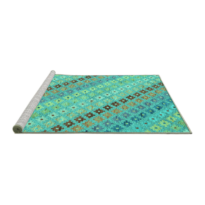 Sideview of Machine Washable Southwestern Turquoise Country Area Rugs, wshcon2071turq