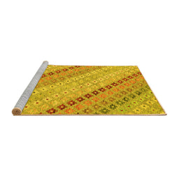 Sideview of Machine Washable Southwestern Yellow Country Rug, wshcon2071yw