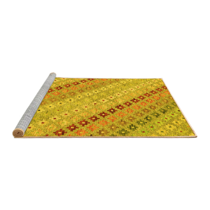 Sideview of Machine Washable Southwestern Yellow Country Rug, wshcon2071yw