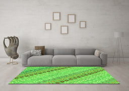 Machine Washable Southwestern Green Country Area Rugs in a Living Room,, wshcon2071grn