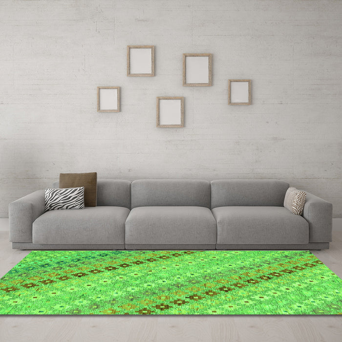 Machine Washable Southwestern Green Country Area Rugs in a Living Room,, wshcon2071grn