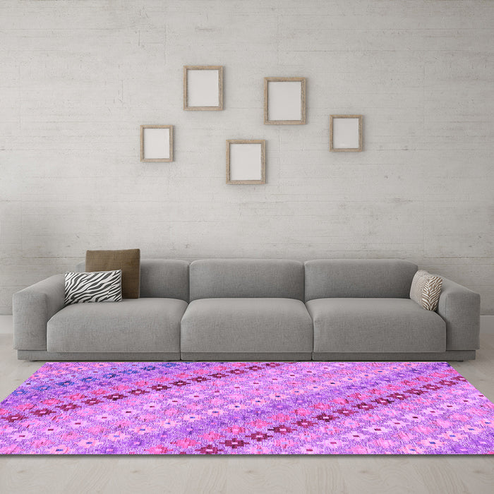 Machine Washable Southwestern Purple Country Area Rugs in a Living Room, wshcon2071pur