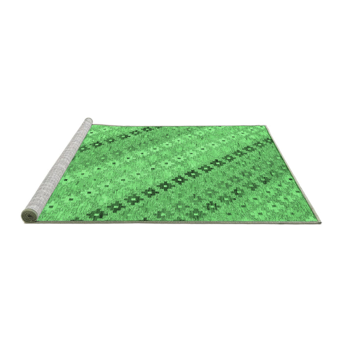 Sideview of Machine Washable Southwestern Emerald Green Country Area Rugs, wshcon2071emgrn