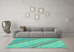 Machine Washable Southwestern Turquoise Country Area Rugs in a Living Room,, wshcon2071turq