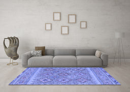 Machine Washable Southwestern Blue Country Rug in a Living Room, wshcon2072blu