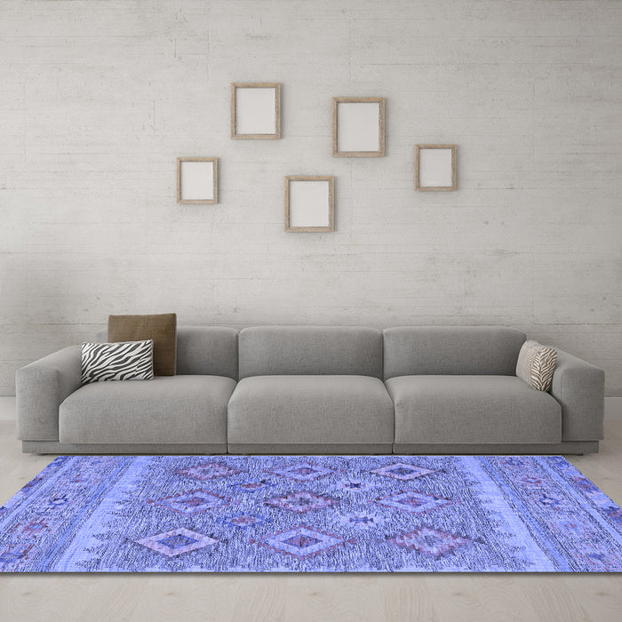 Machine Washable Southwestern Blue Country Rug in a Living Room, wshcon2072blu