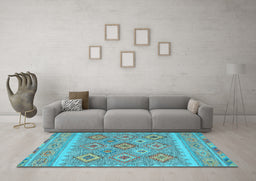 Machine Washable Southwestern Light Blue Country Rug in a Living Room, wshcon2072lblu