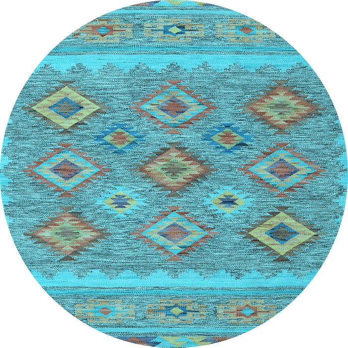 Round Southwestern Light Blue Country Rug, con2072lblu