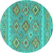 Round Southwestern Turquoise Country Rug, con2072turq