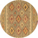 Round Machine Washable Southwestern Brown Country Rug, wshcon2072brn